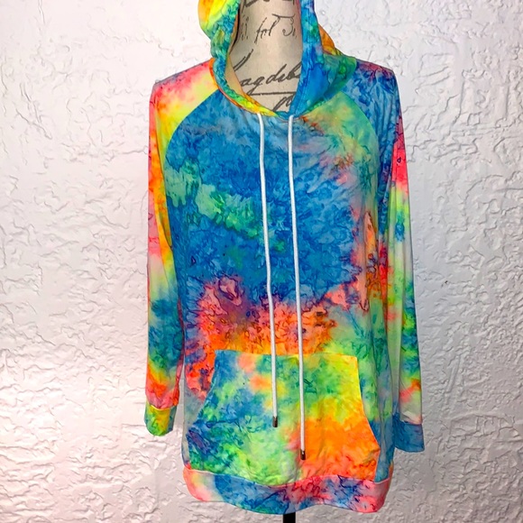 BiBi Tops - 🌈Boutique Rainbow Neon Tie Dye Butter Soft Hoodie
